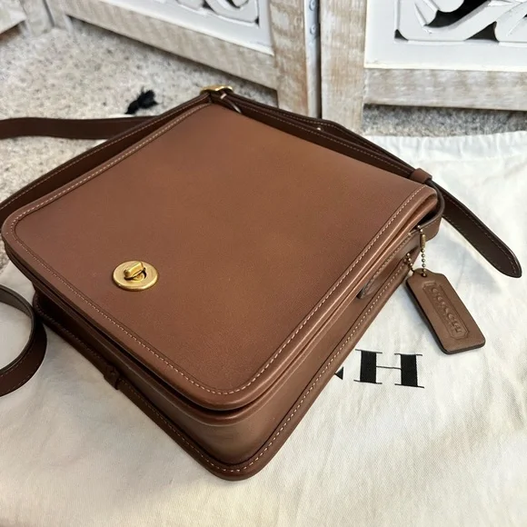 COACH DARK SADDLE 1941 TURNLOCK FLAP / COMPACT POUCH BAG - Picture 8 of 16